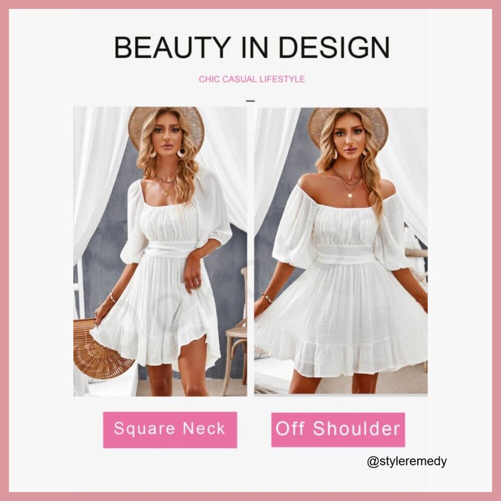 Polyester Square Neck Tie Back Lantern Sleeve Ruf… - image 5